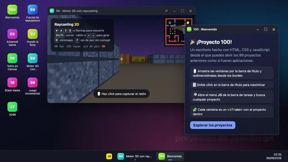 Captura de pantalla del proyecto Escritorio web