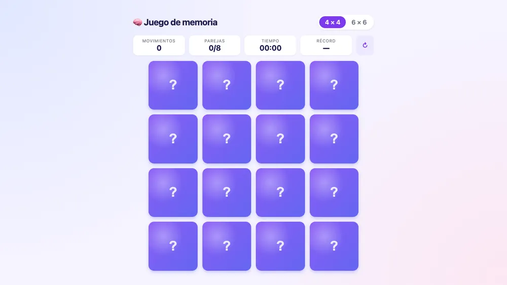 Captura de pantalla del proyecto Juego de memoria