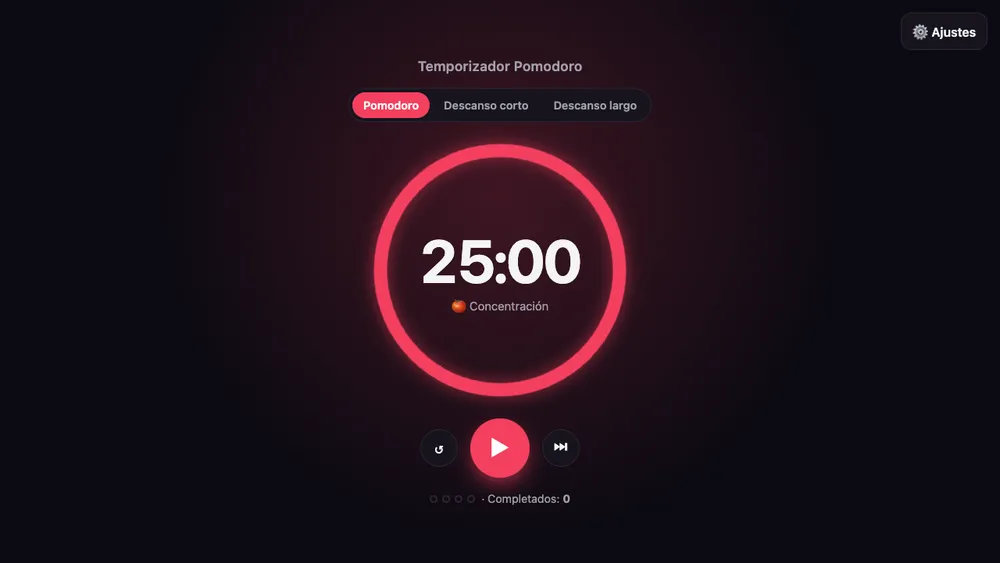 Captura de pantalla del proyecto Temporizador Pomodoro