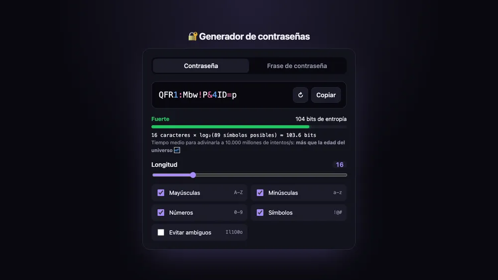 Captura de pantalla del proyecto Generador de contraseñas