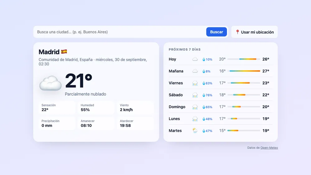Captura de pantalla del proyecto App del tiempo