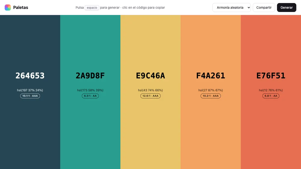 Captura de pantalla del proyecto Generador de paletas