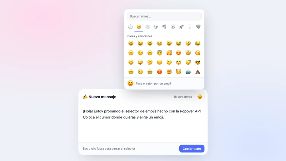 Captura de pantalla del proyecto Selector de emojis