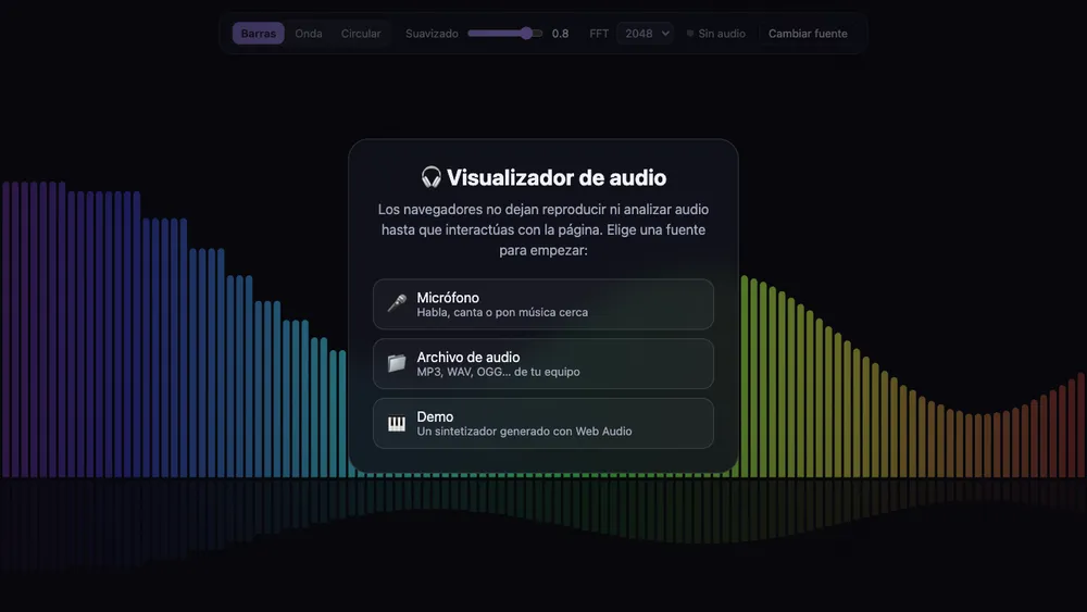 Captura de pantalla del proyecto Visualizador de audio