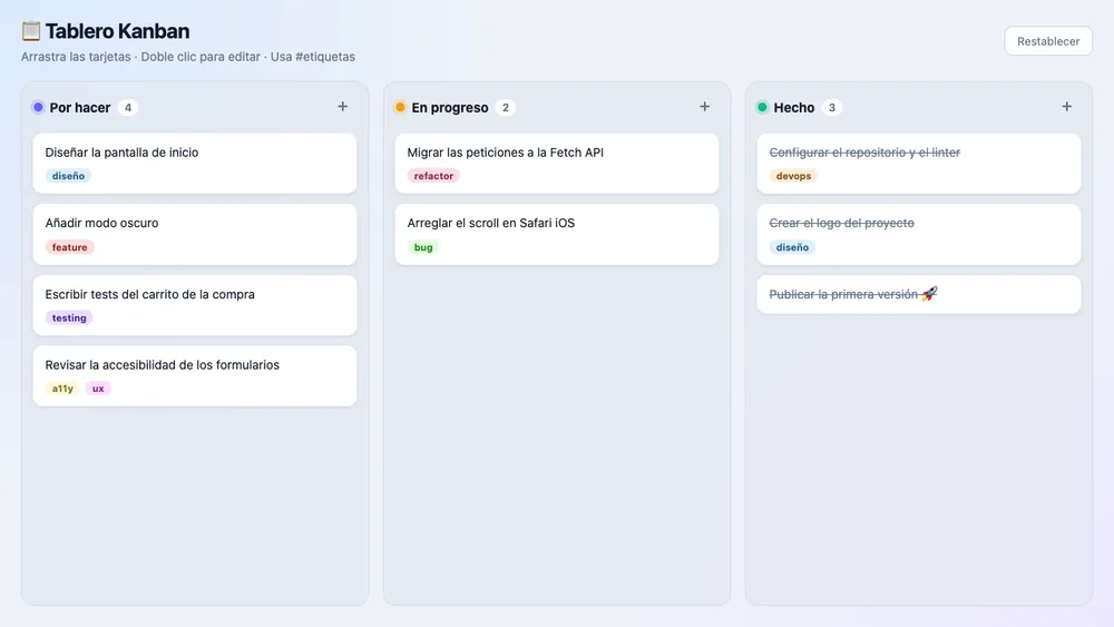 Captura de pantalla del proyecto Tablero Kanban