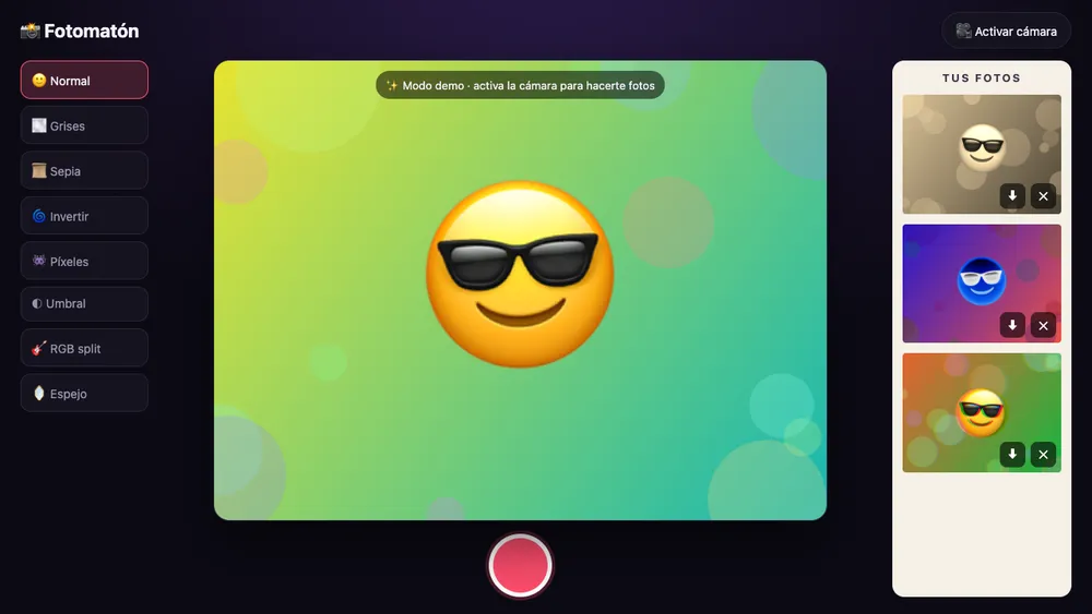 Captura de pantalla del proyecto Fotomatón
