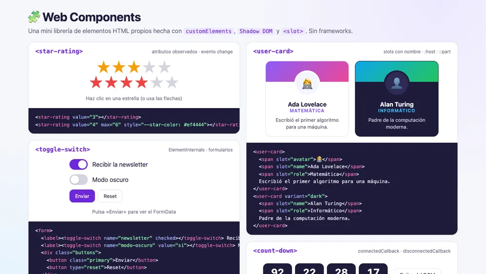 Captura de pantalla del proyecto Web Components