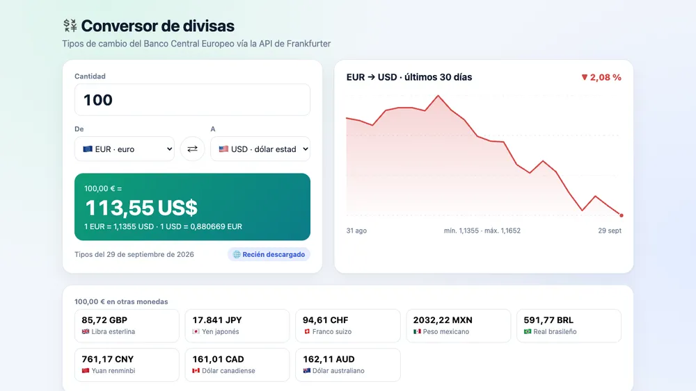 Captura de pantalla del proyecto Conversor de divisas