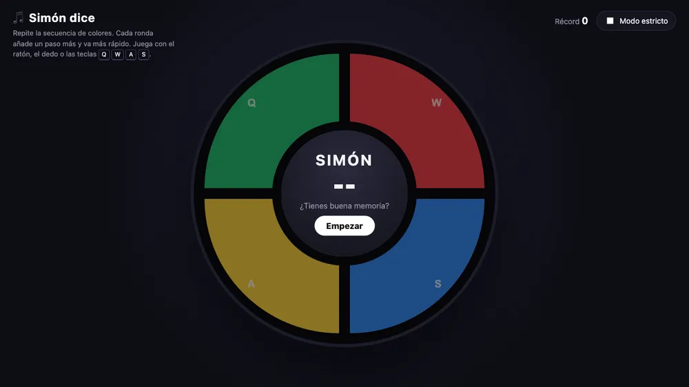 Captura de pantalla del proyecto Simón dice