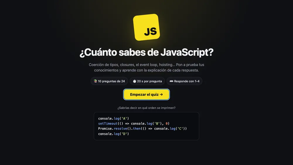 Captura de pantalla del proyecto Quiz de JavaScript
