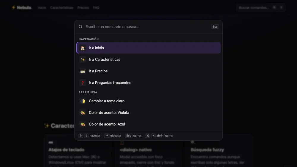 Captura de pantalla del proyecto Paleta de comandos