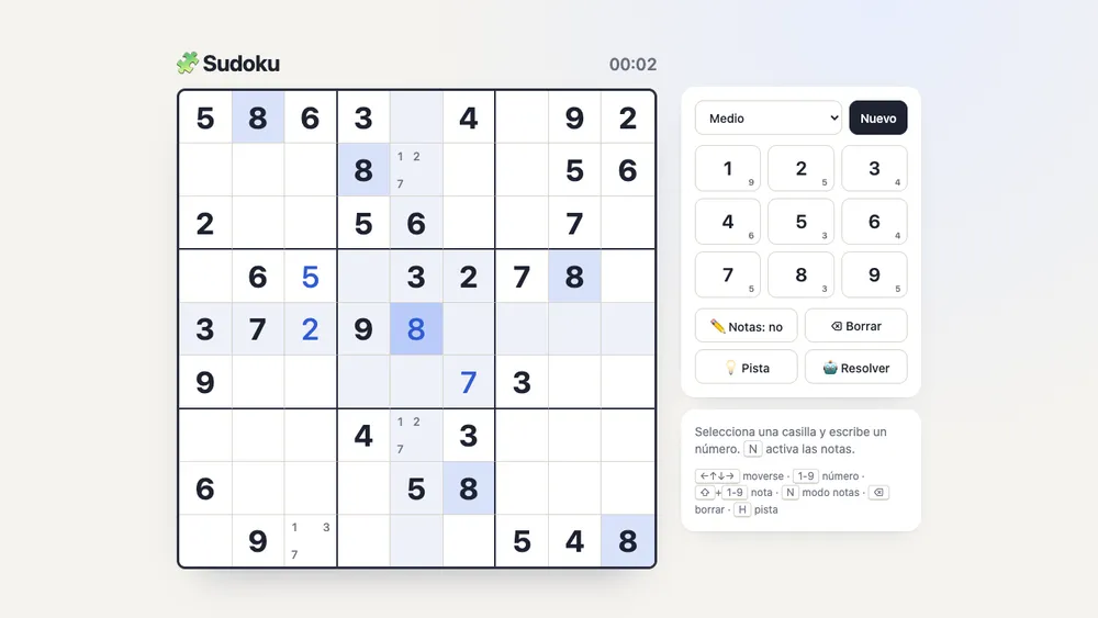 Captura de pantalla del proyecto Sudoku