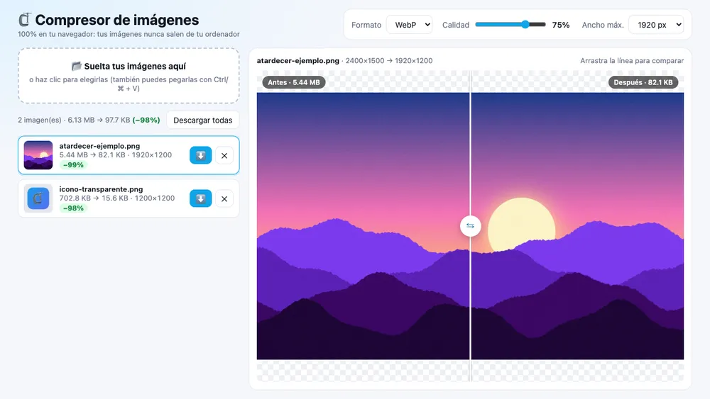Captura de pantalla del proyecto Compresor de imágenes