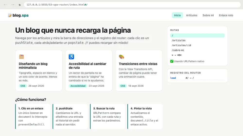 Captura de pantalla del proyecto Router SPA