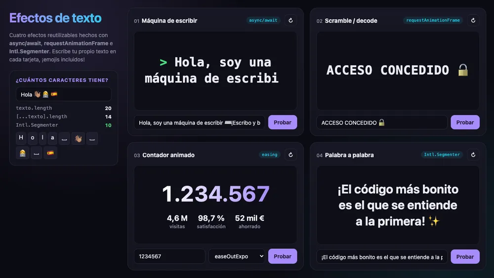 Captura de pantalla del proyecto Efectos de texto