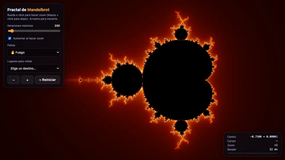 Captura de pantalla del proyecto Fractal de Mandelbrot