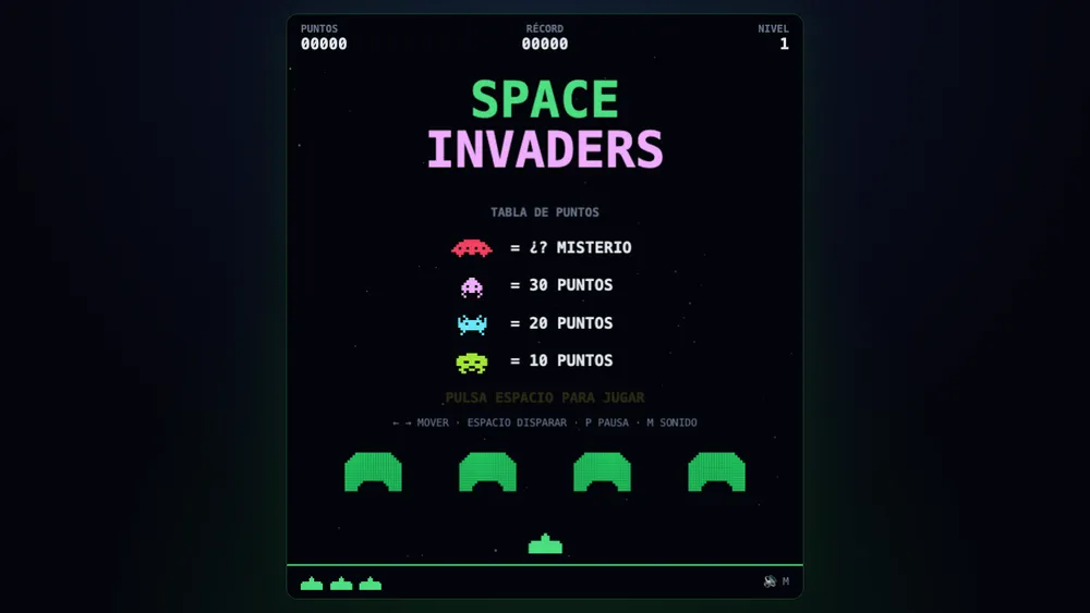 Captura de pantalla del proyecto Space Invaders