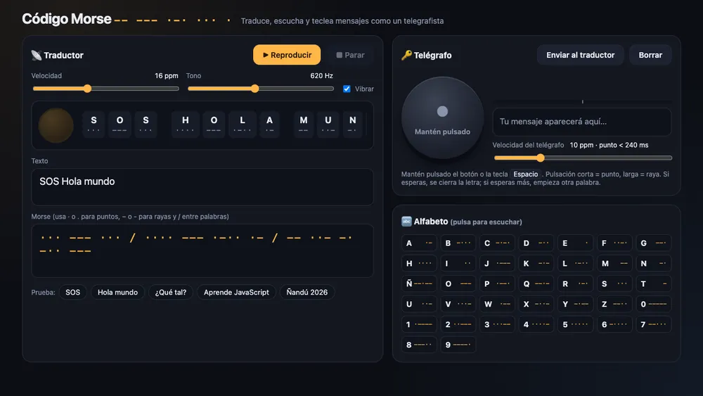 Captura de pantalla del proyecto Código Morse