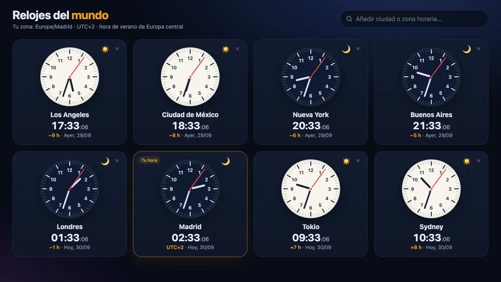 Captura de pantalla del proyecto Relojes del mundo