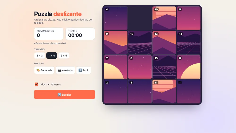 Captura de pantalla del proyecto Puzzle deslizante