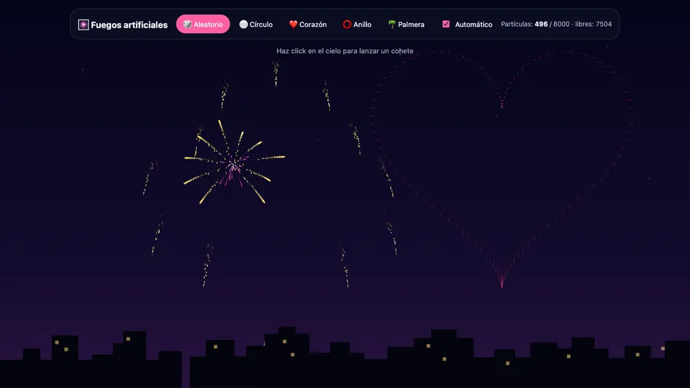 Captura de pantalla del proyecto Fuegos artificiales