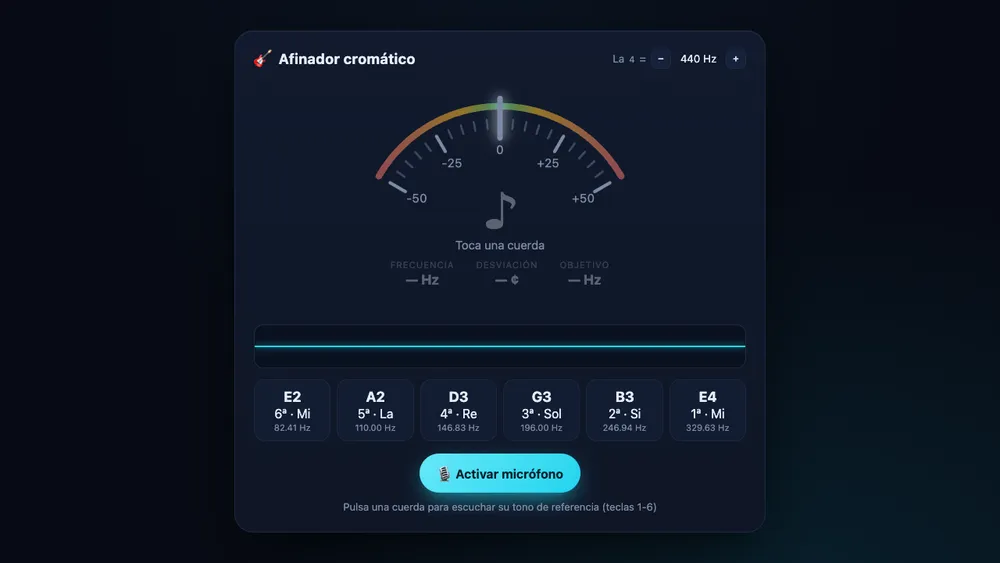 Captura de pantalla del proyecto Afinador de guitarra
