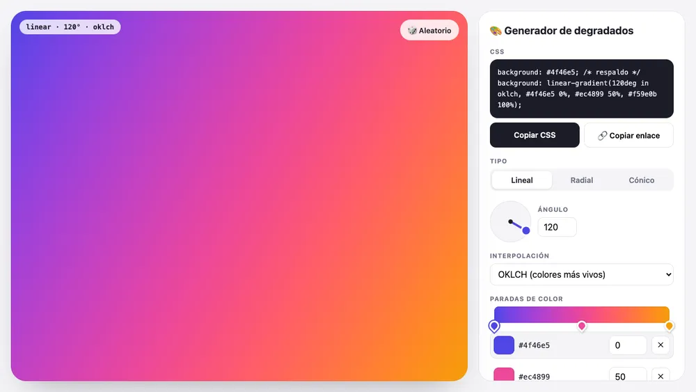 Captura de pantalla del proyecto Generador de degradados