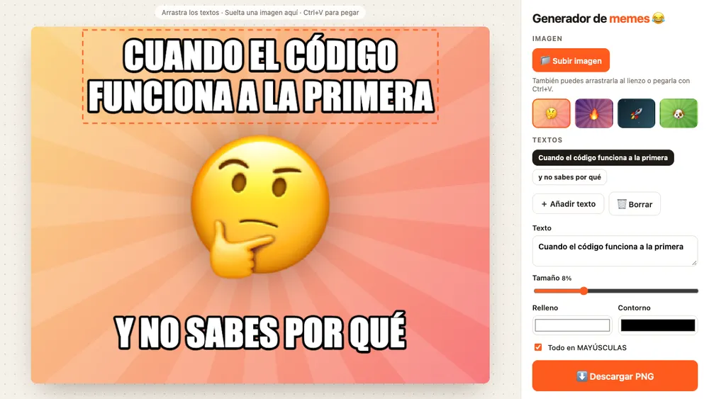Captura de pantalla del proyecto Generador de memes