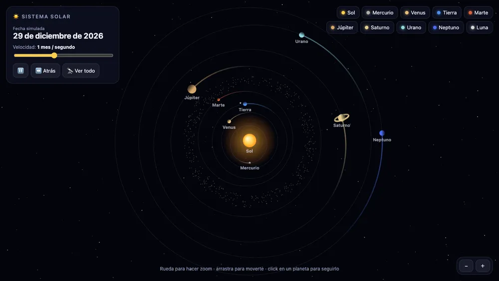 Captura de pantalla del proyecto Sistema solar