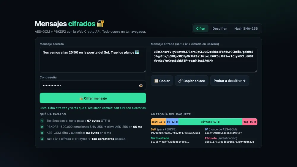 Captura de pantalla del proyecto Mensajes cifrados