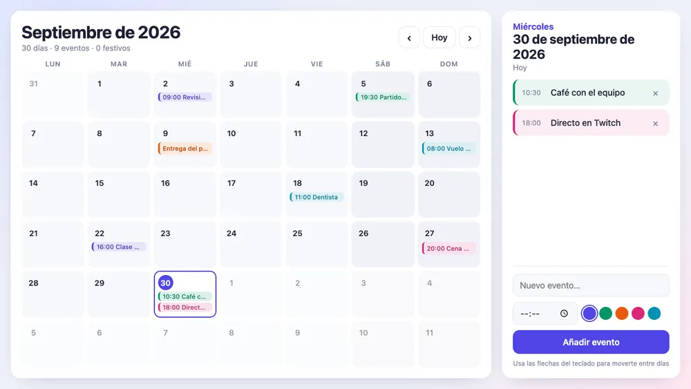 Captura de pantalla del proyecto Calendario