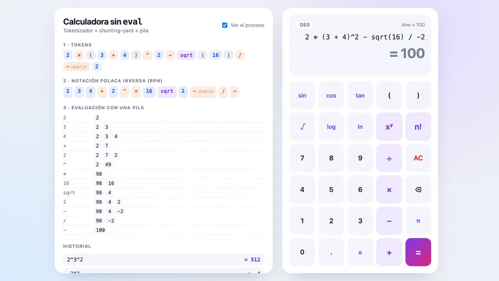 Captura de pantalla del proyecto Calculadora sin eval