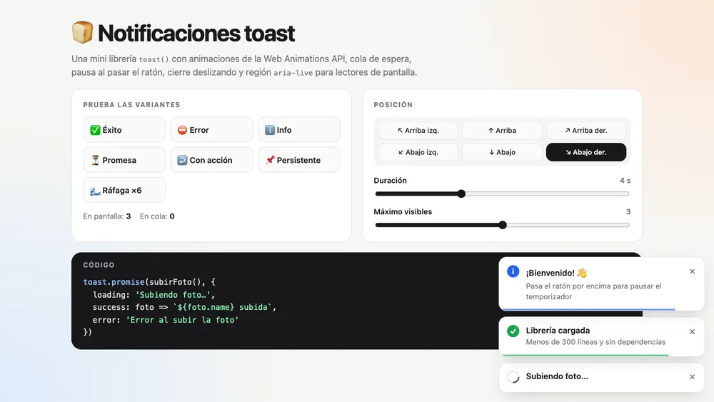 Captura de pantalla del proyecto Notificaciones toast