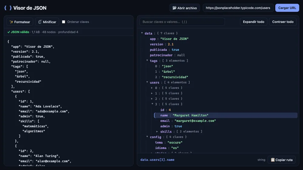 Captura de pantalla del proyecto Visor de JSON